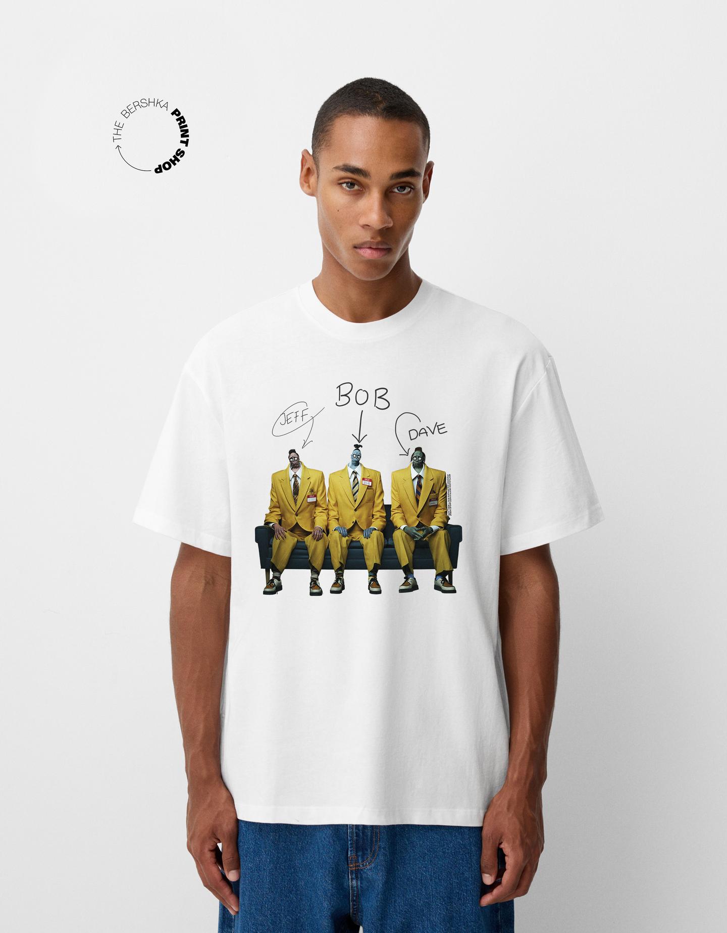 Bershka Camiseta Beershka X Beetlejuice Manga Corta Hombre M Blanco