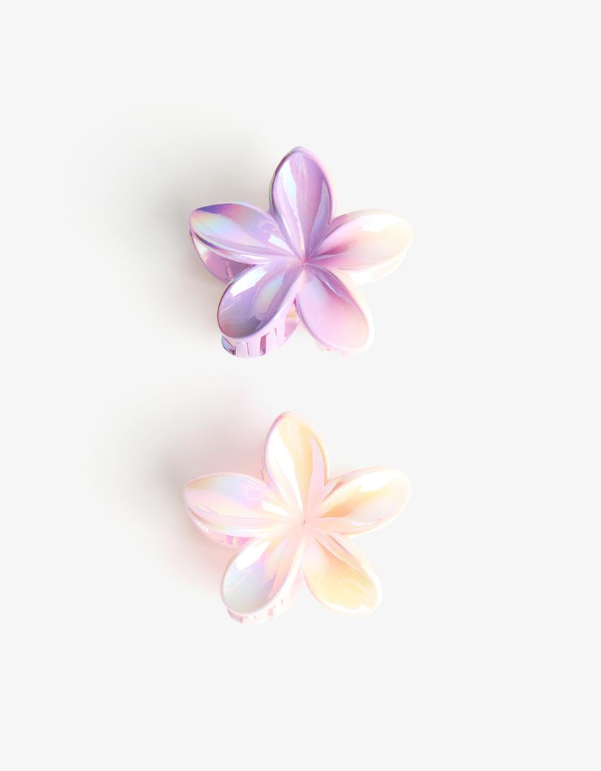 Pack de 2 ganchos de cabelo flor-Roxo-3