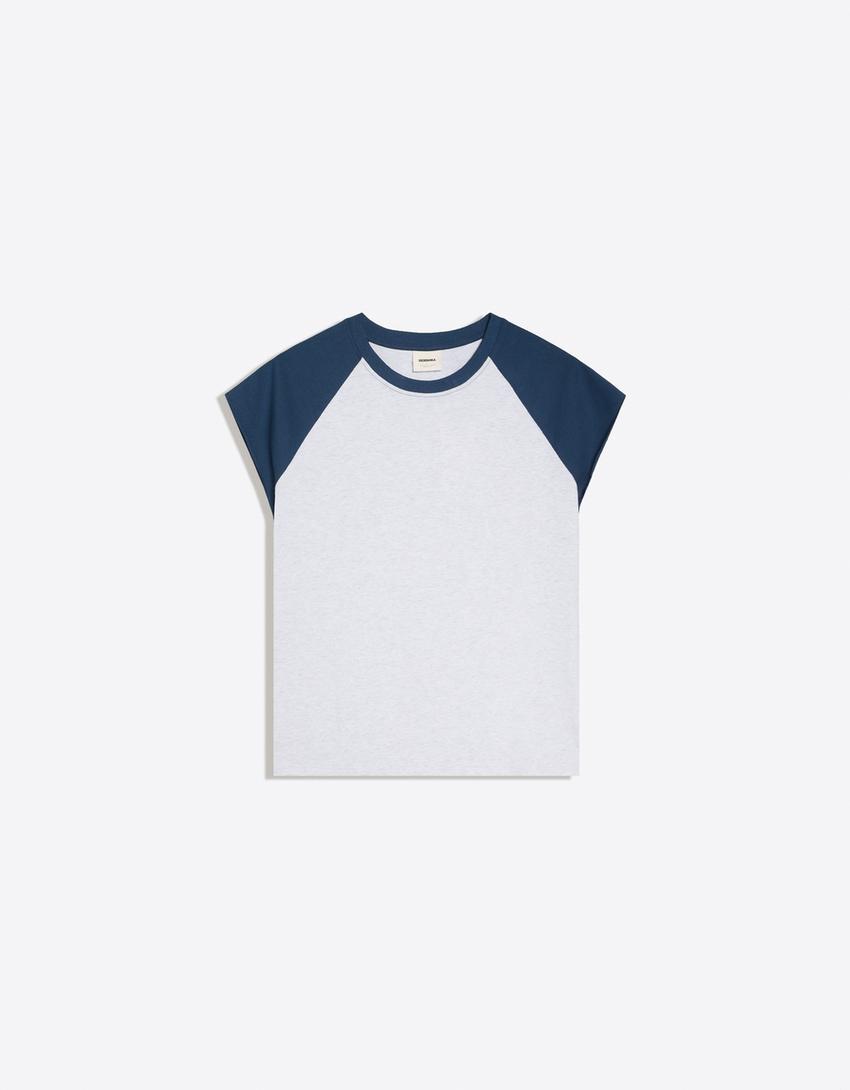 Kısa kollu reglan tişört-Gri
