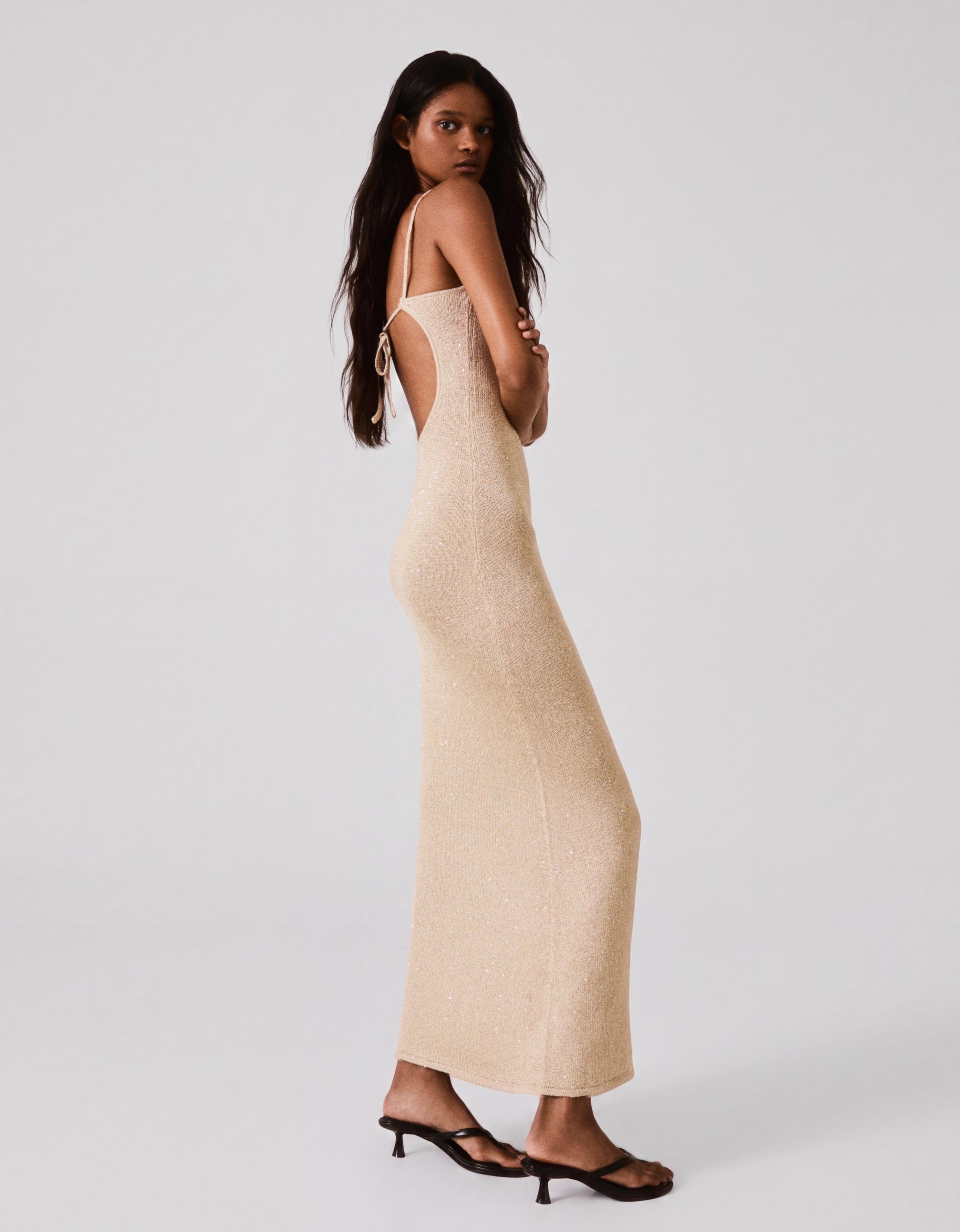 Sequin midi dress with straps — Gold