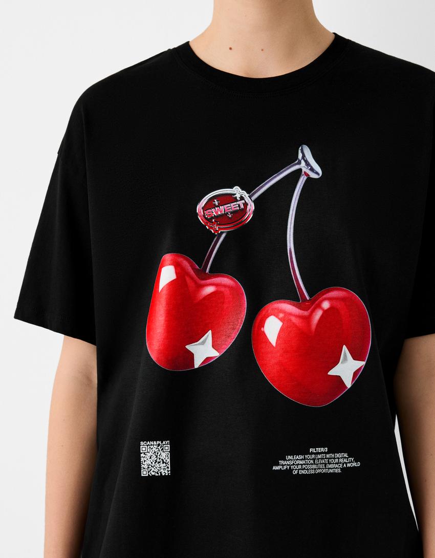 T-shirt Bershka Wearable Art oversize fit com estampado-Preto-6