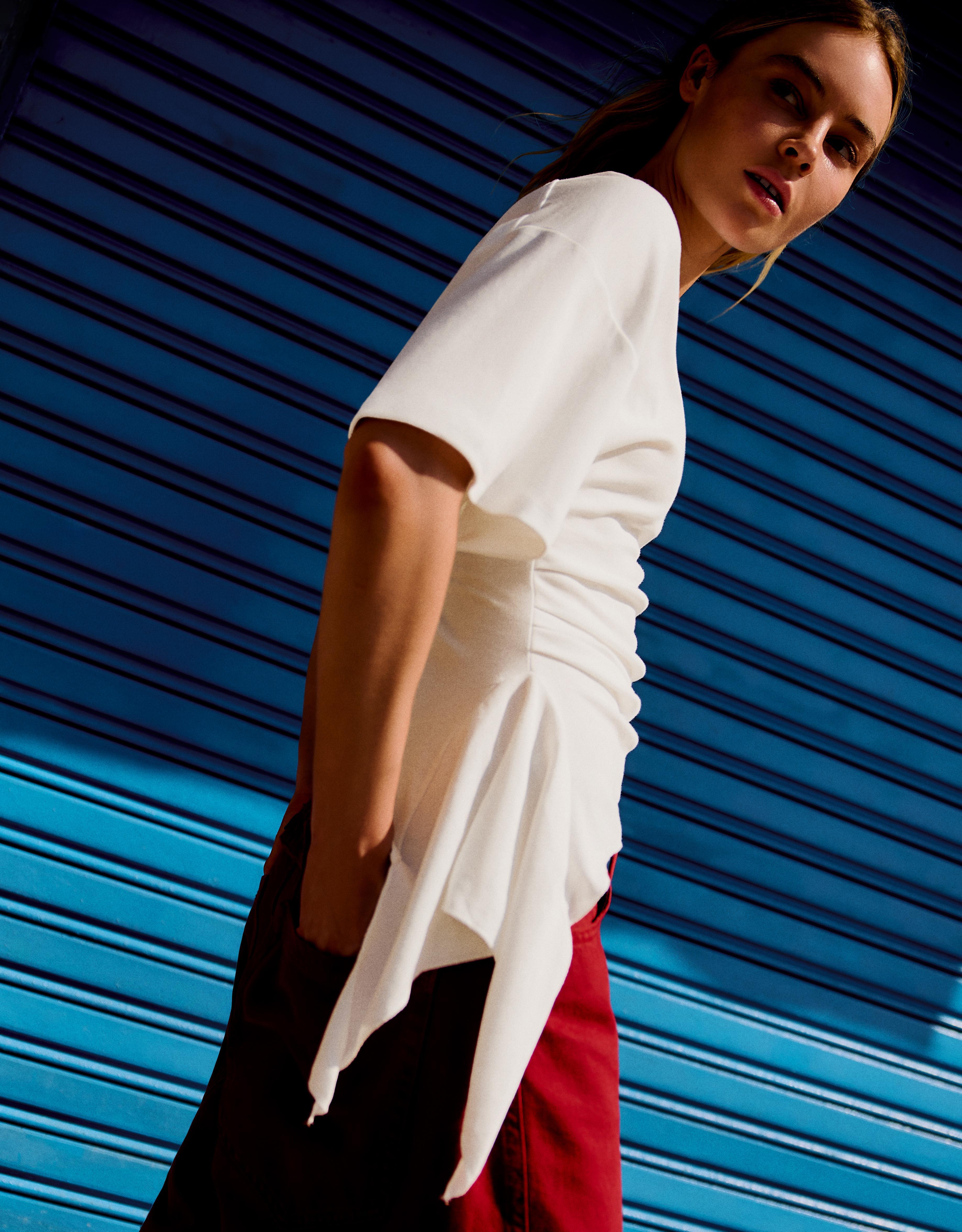 Short sleeve gathered T-shirt — Off white