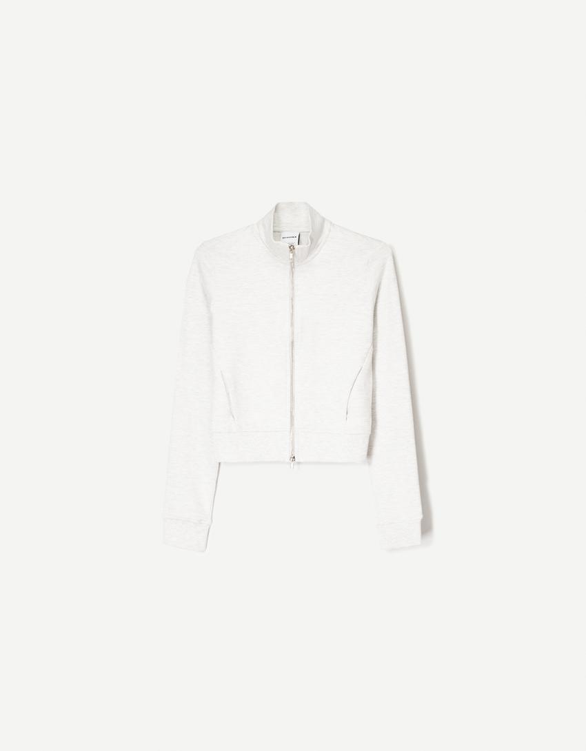 Zip-up sweatshirt and flared trousers set-Grey-3