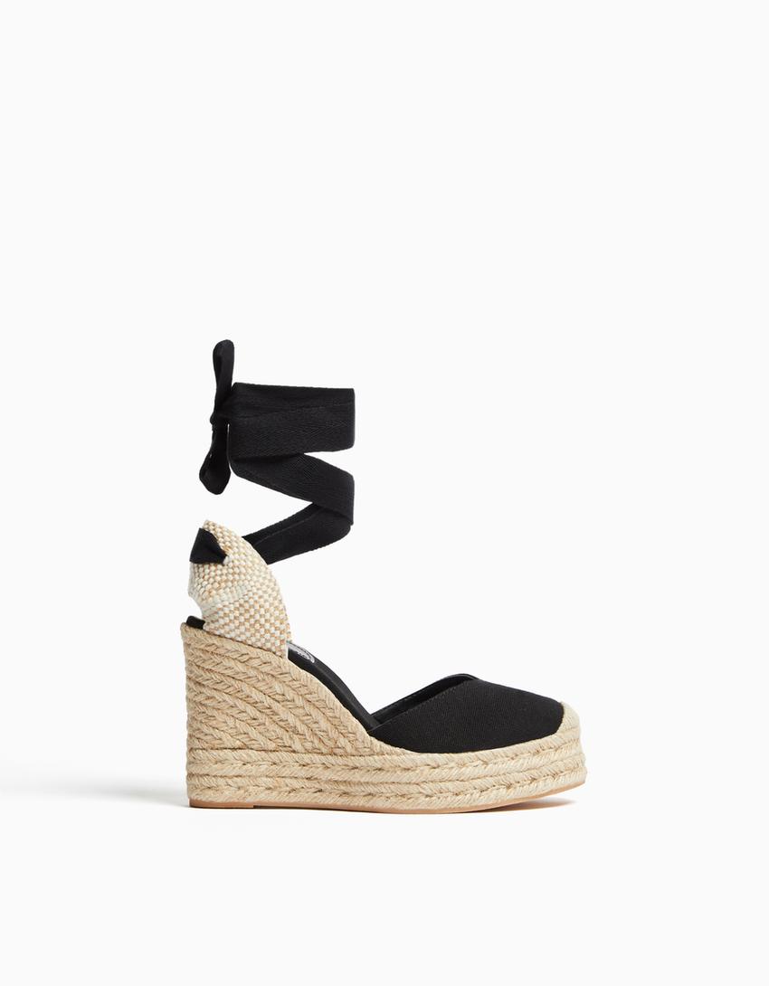 Tied jute wedges-BLACK