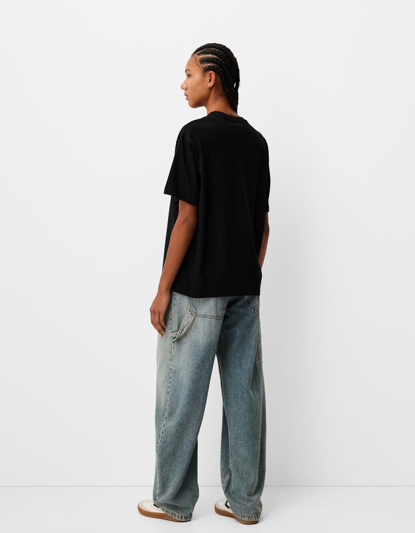 Tricou mânecă scurtă print-Negru-1