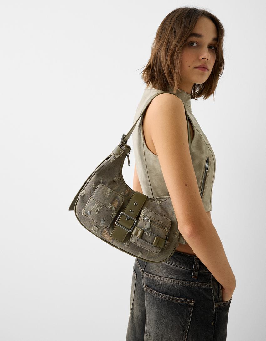 Multi-pocket shoulder bag-Khaki-3