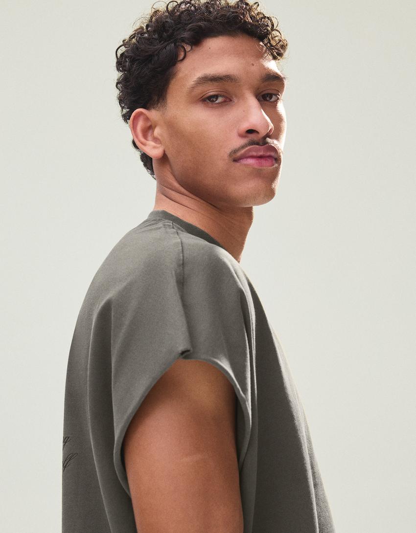 T-shirt sans manches oversize imprimé-Gris