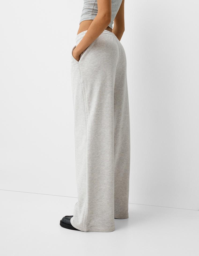 Παντελόνι φλις wide leg-Γκρι-3
