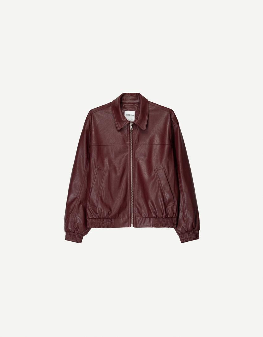 Suni deri ceket-Bordo-1