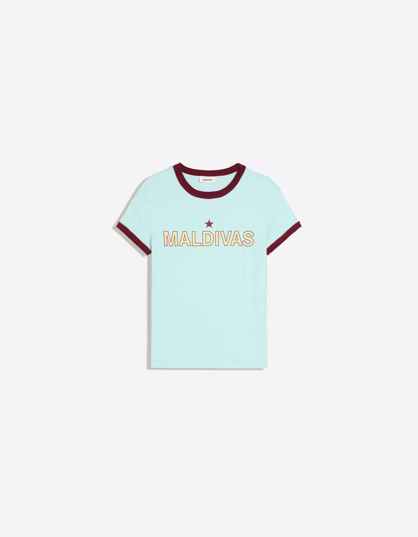 Contrast print slim fit T-shirt-Blue
