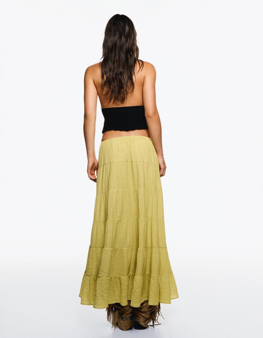 Spódnica maxi w stylu boho-Cytrynowy-1