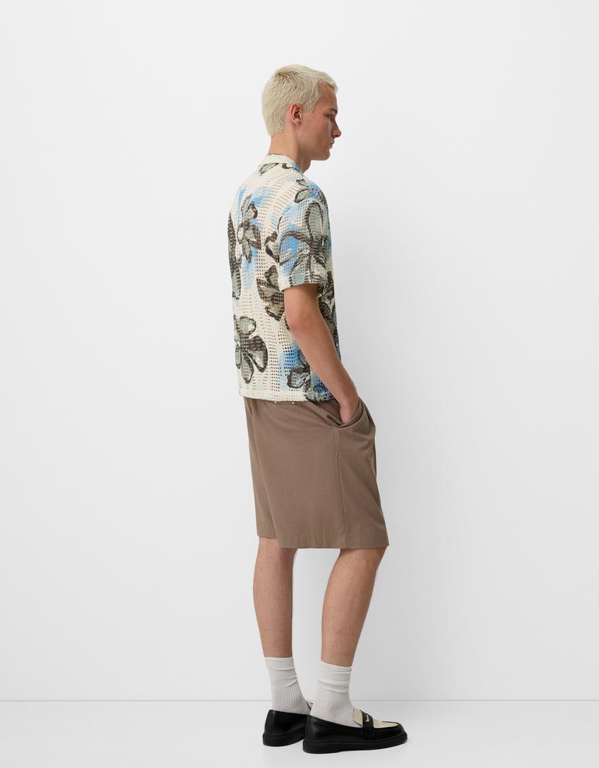 Camisa de manga curta com estrutura e estampado-Gelo-1