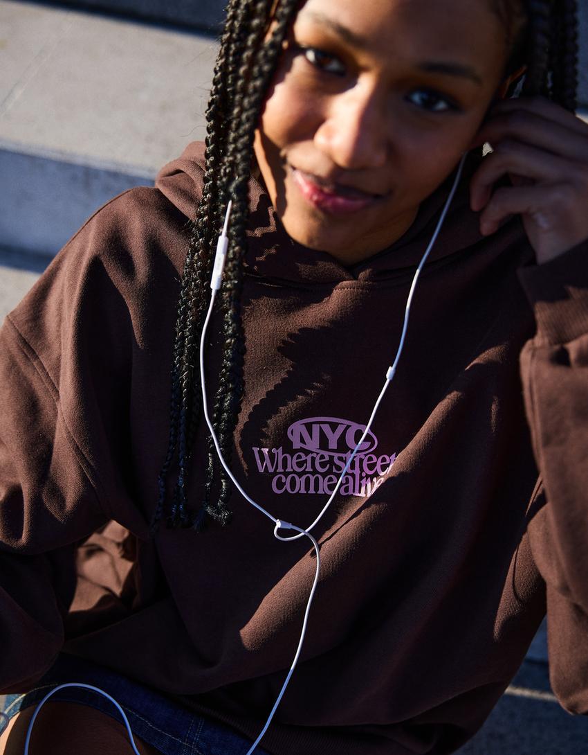 Sweatshirt capuz padrão-Marrom