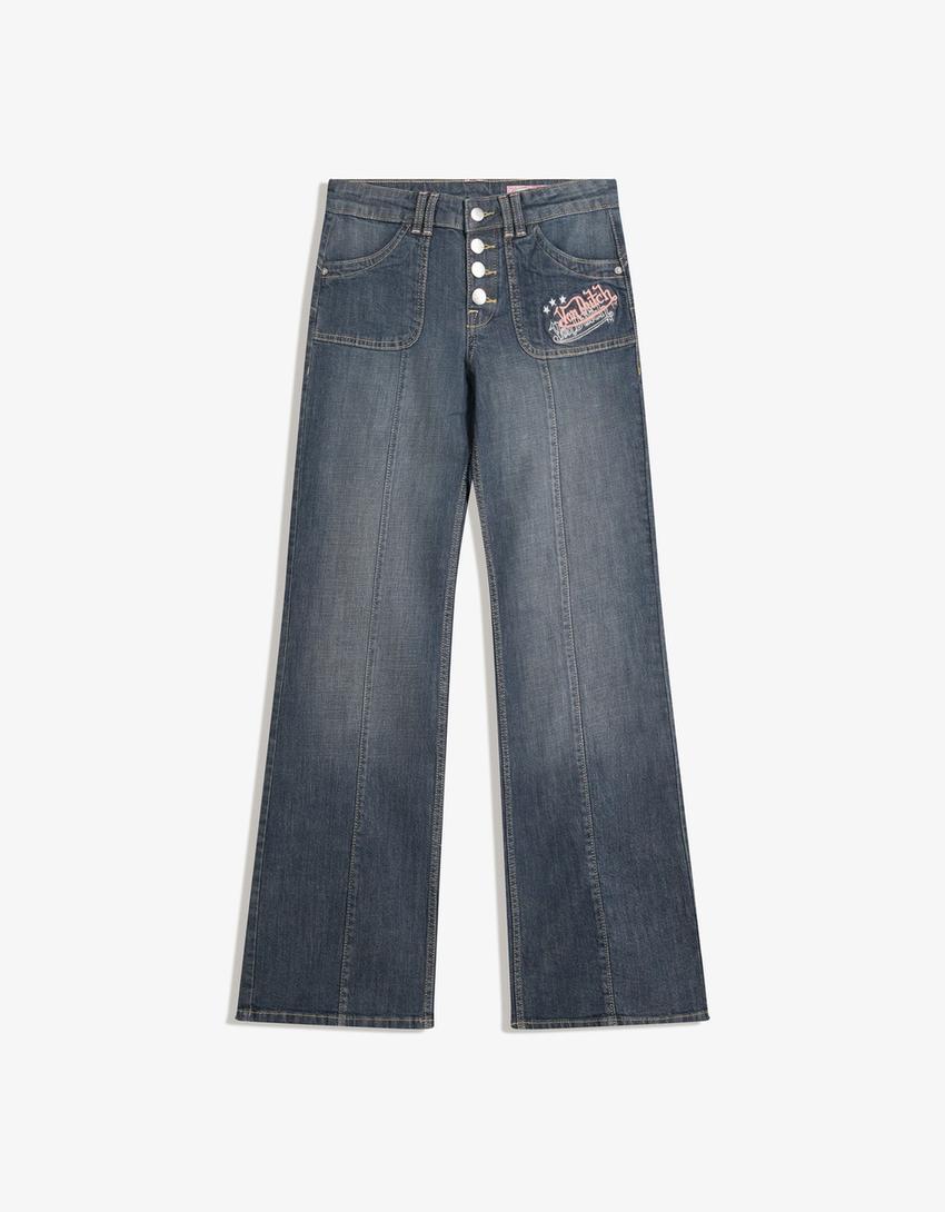 Jeans Von Dutch bootcut fit brodés-Bleu lavé-3