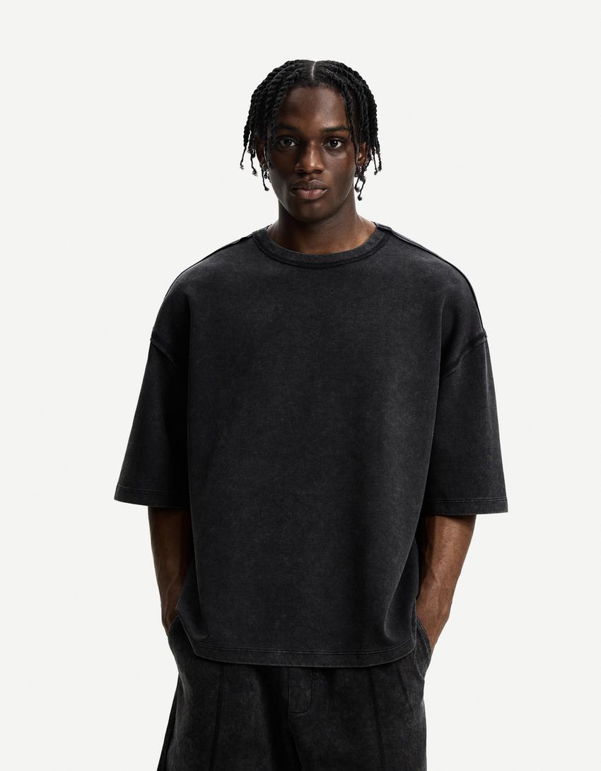 T-shirt à manches courtes oversize-Gris-0