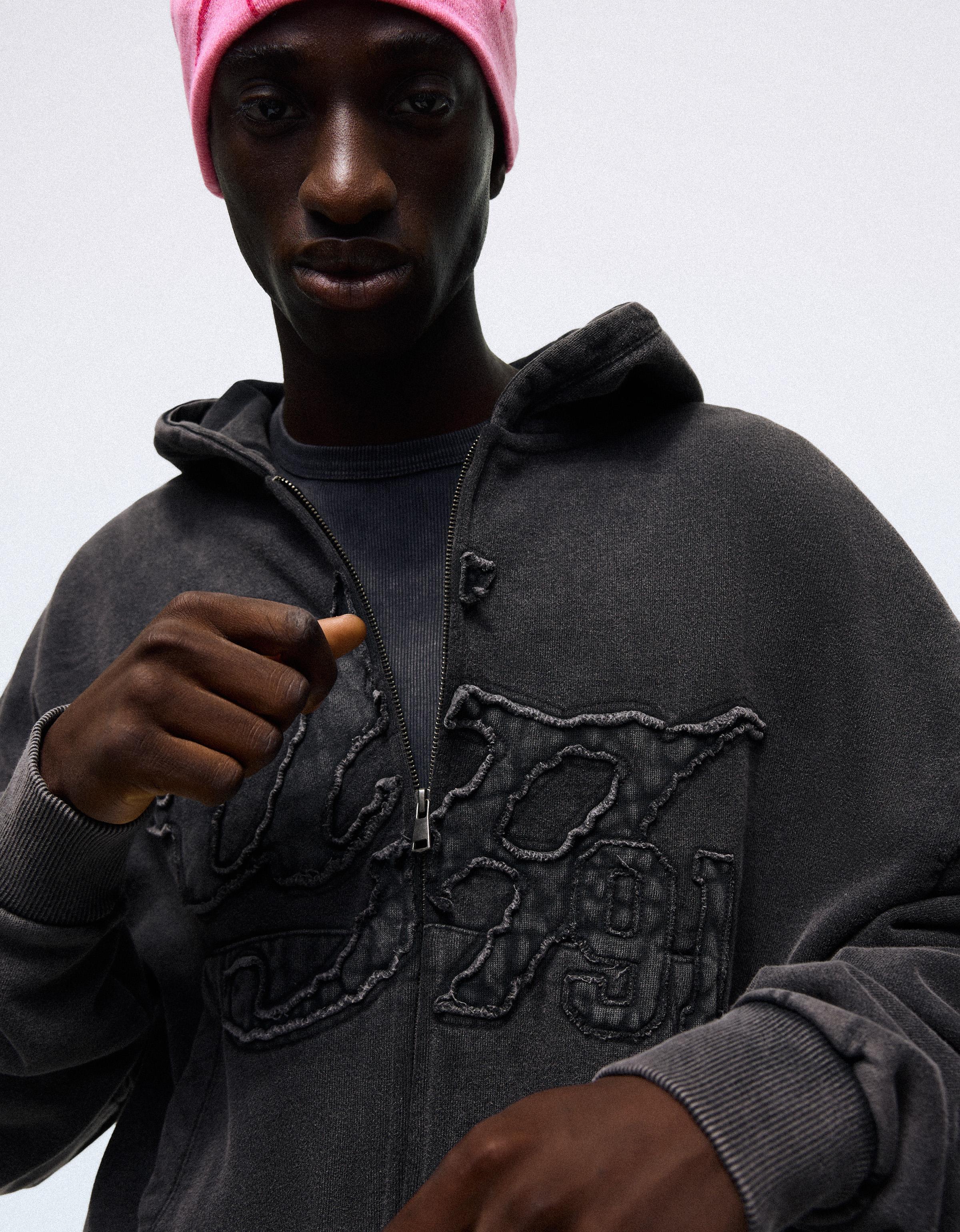 Washed zip-up hoodie — Grey