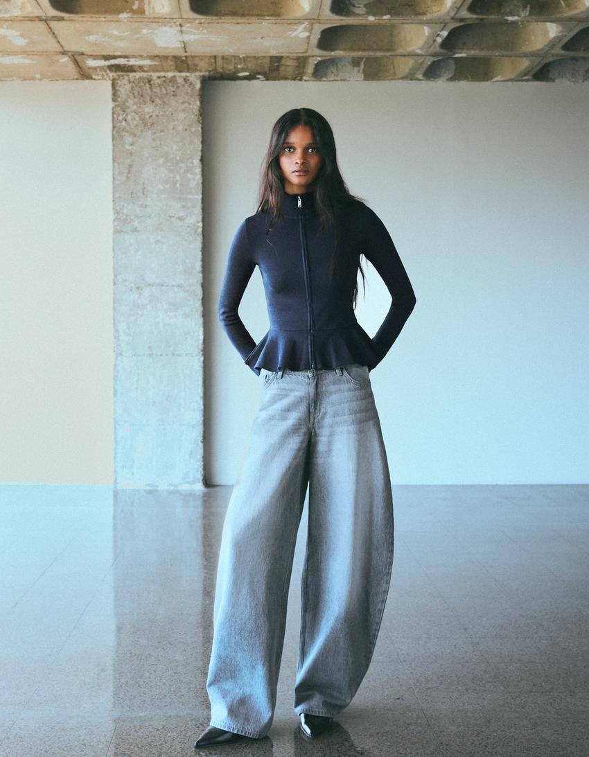 Dik yaka peplum ceket-Denizci mavisi