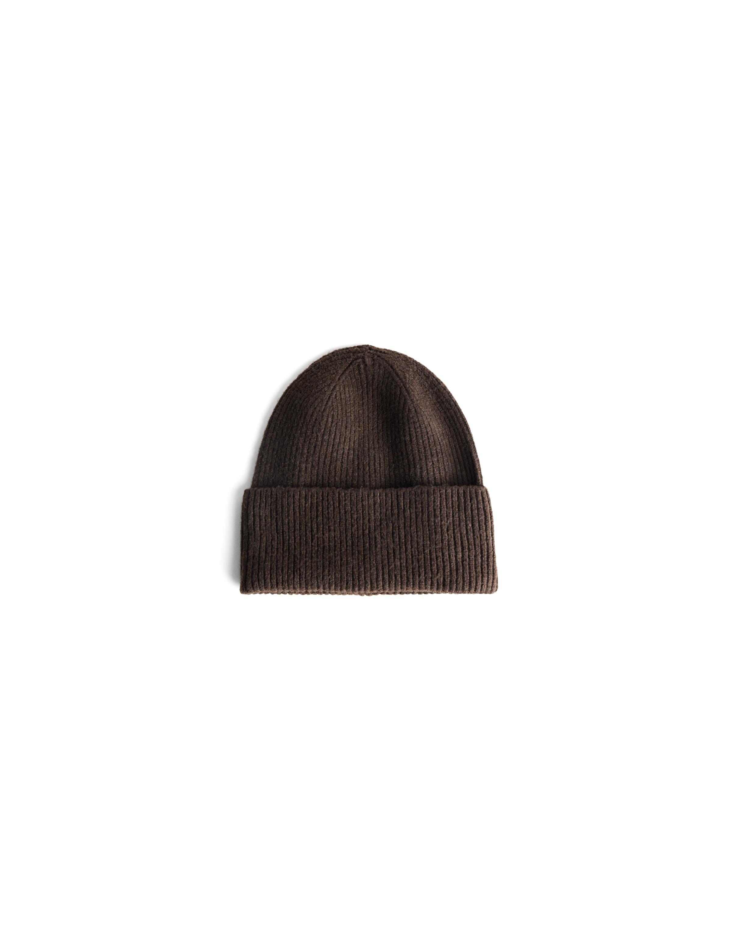 Turn-up knit beanie — Brown