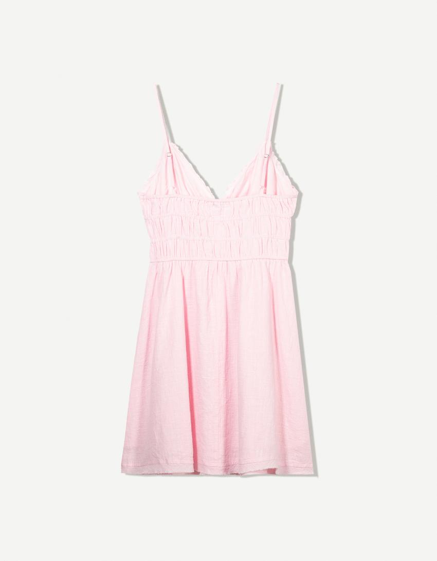 Rustična mini haljina sa karnerima-Roze