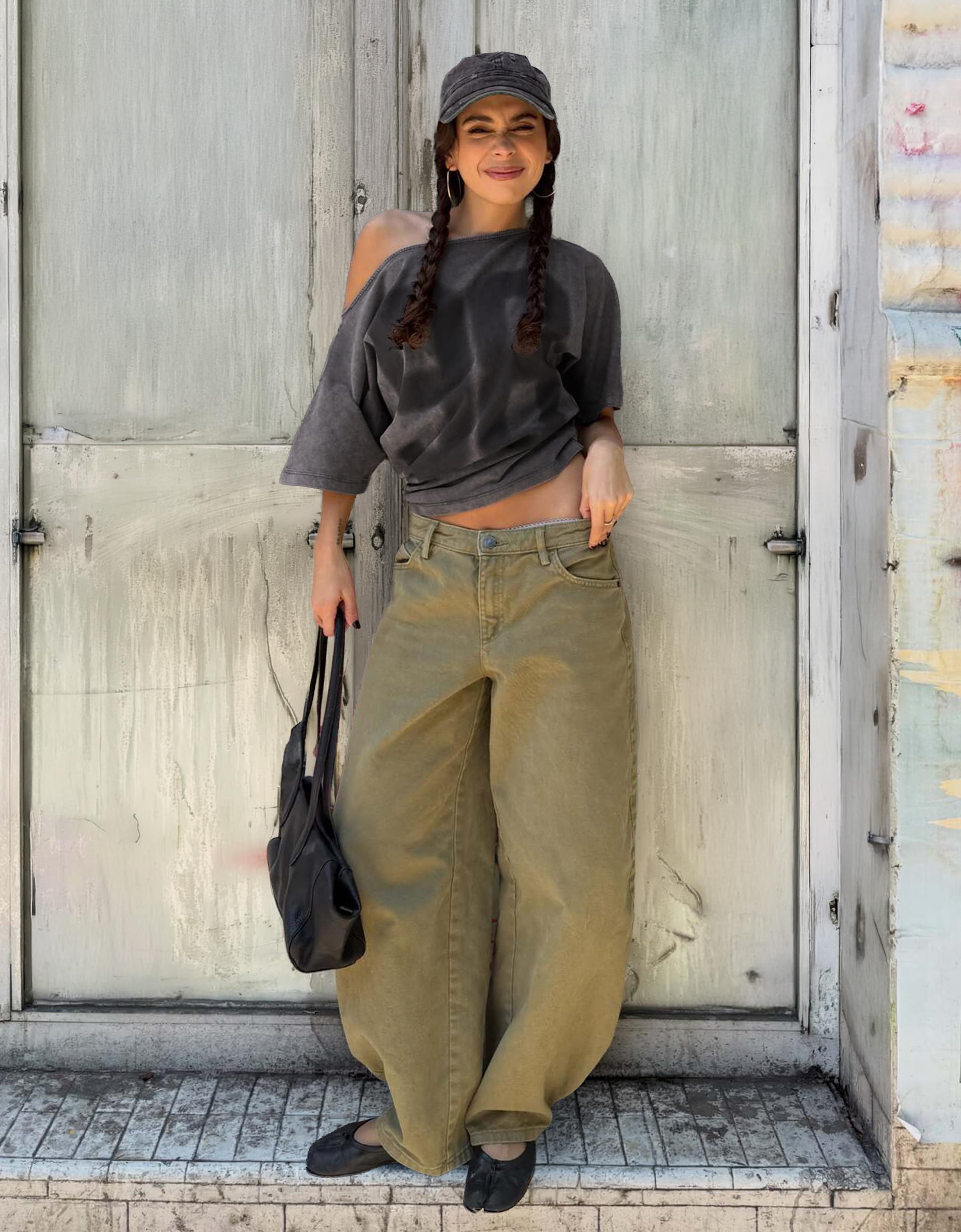 Bershka Camiseta Asimétrica Print Mujer L Gris Oscuro