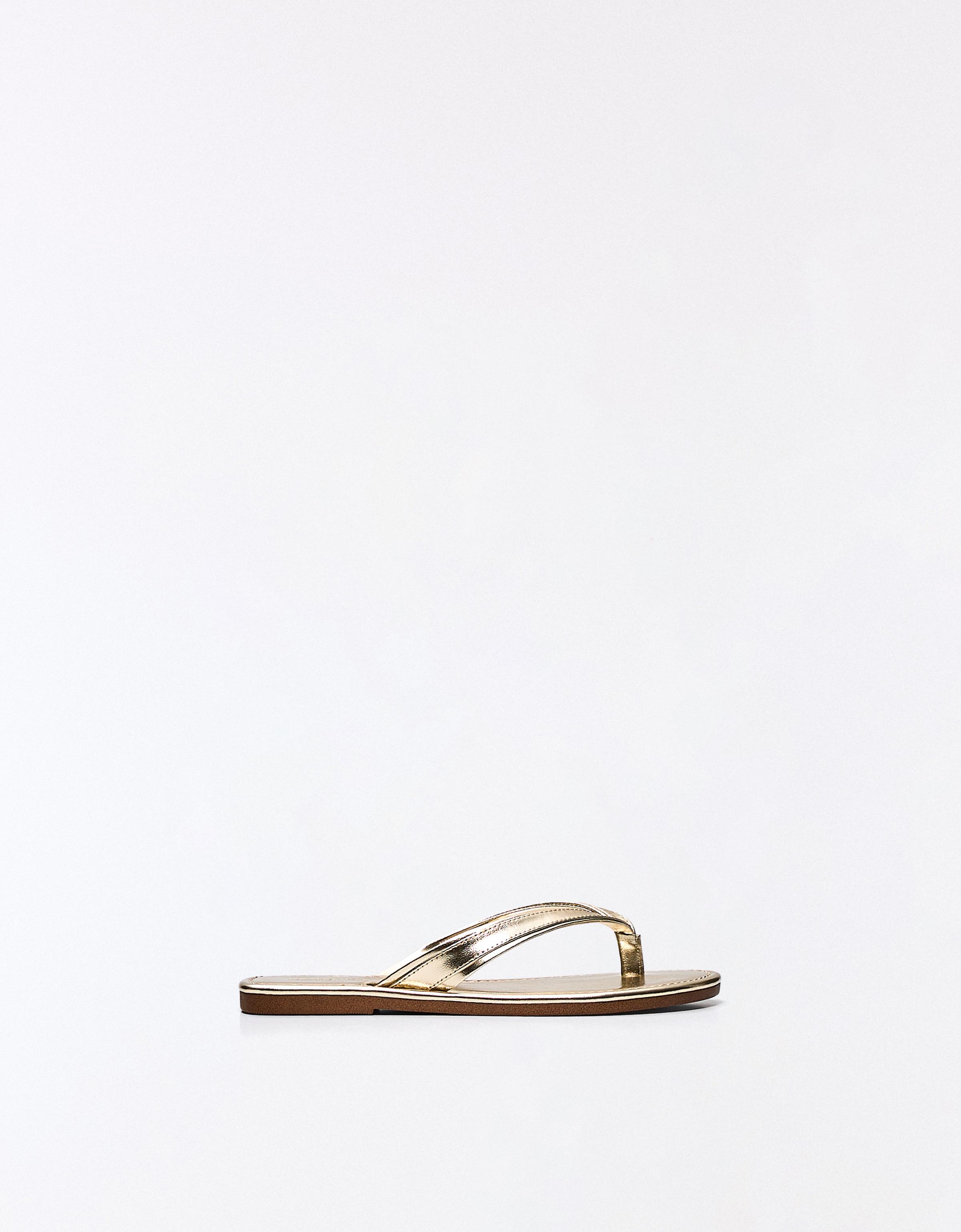 Bershka Sandales Plates Thong Femme 37 Or