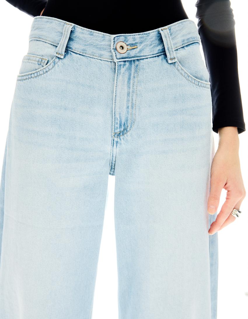 Vrećaste traperice barrel kroja niskog struka-Isprana plava