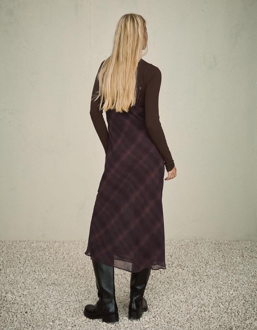 Chiffon-Midikleid mit Blonda-Braun