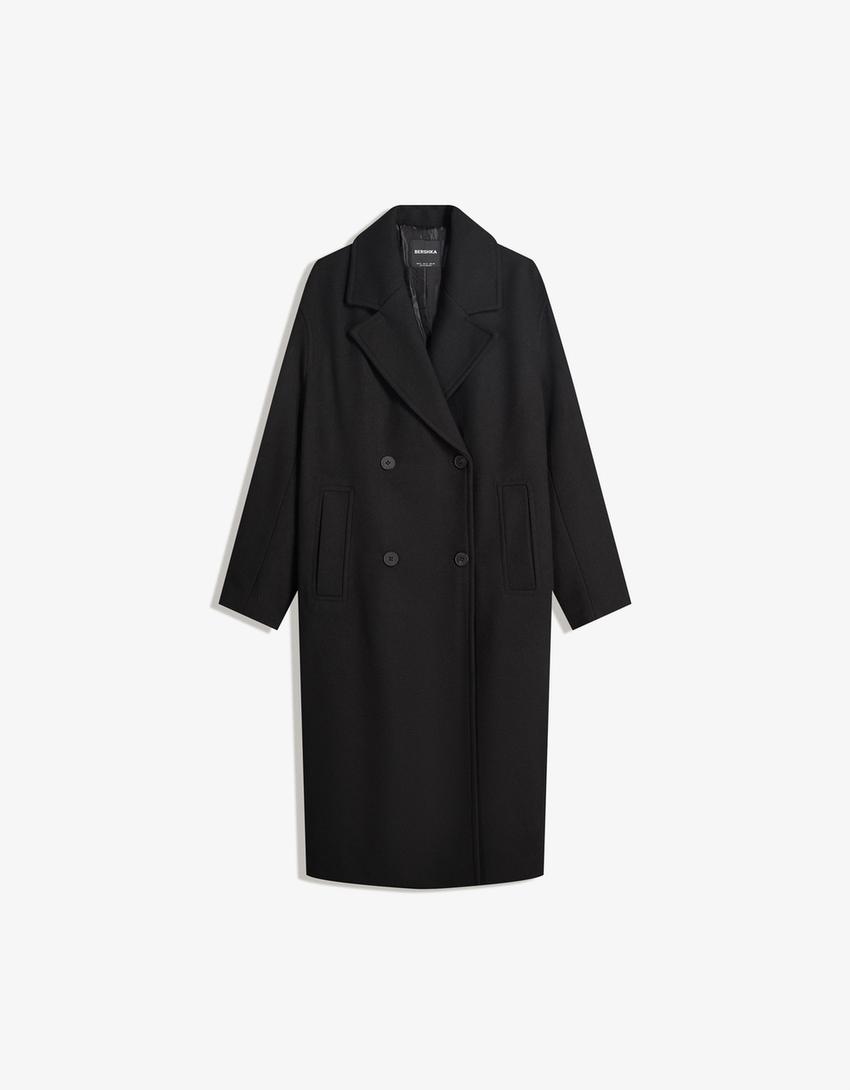 Manteau long épaule tombante-Noir