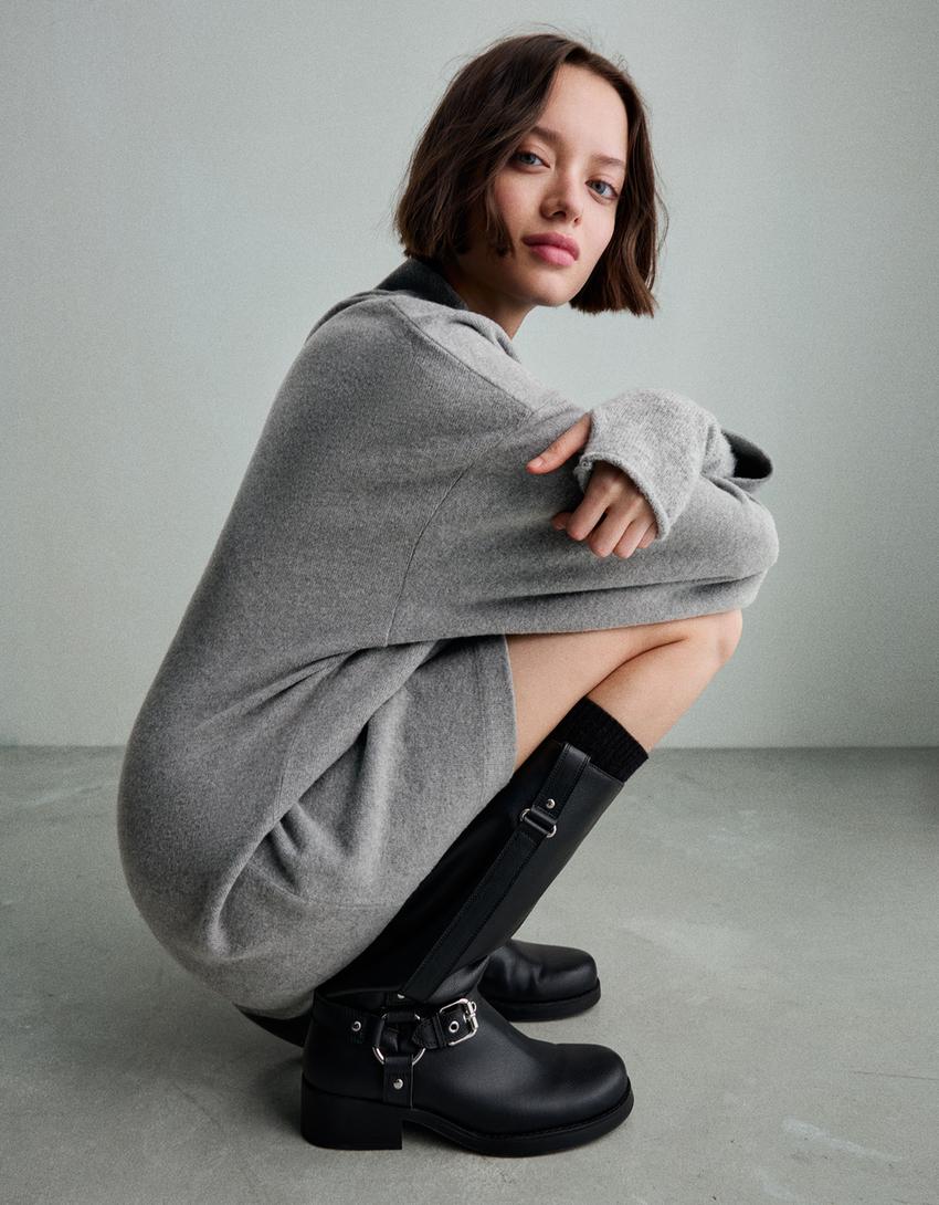 Vestido mini manga ancha-Gris