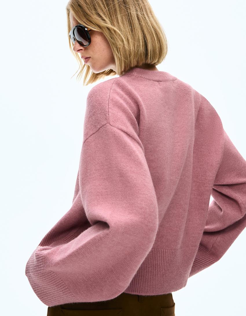 Oversize sweater med ribkant forneden-Pink