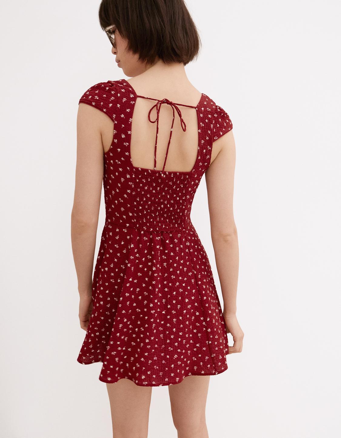 Printed waffle-knit mini dress