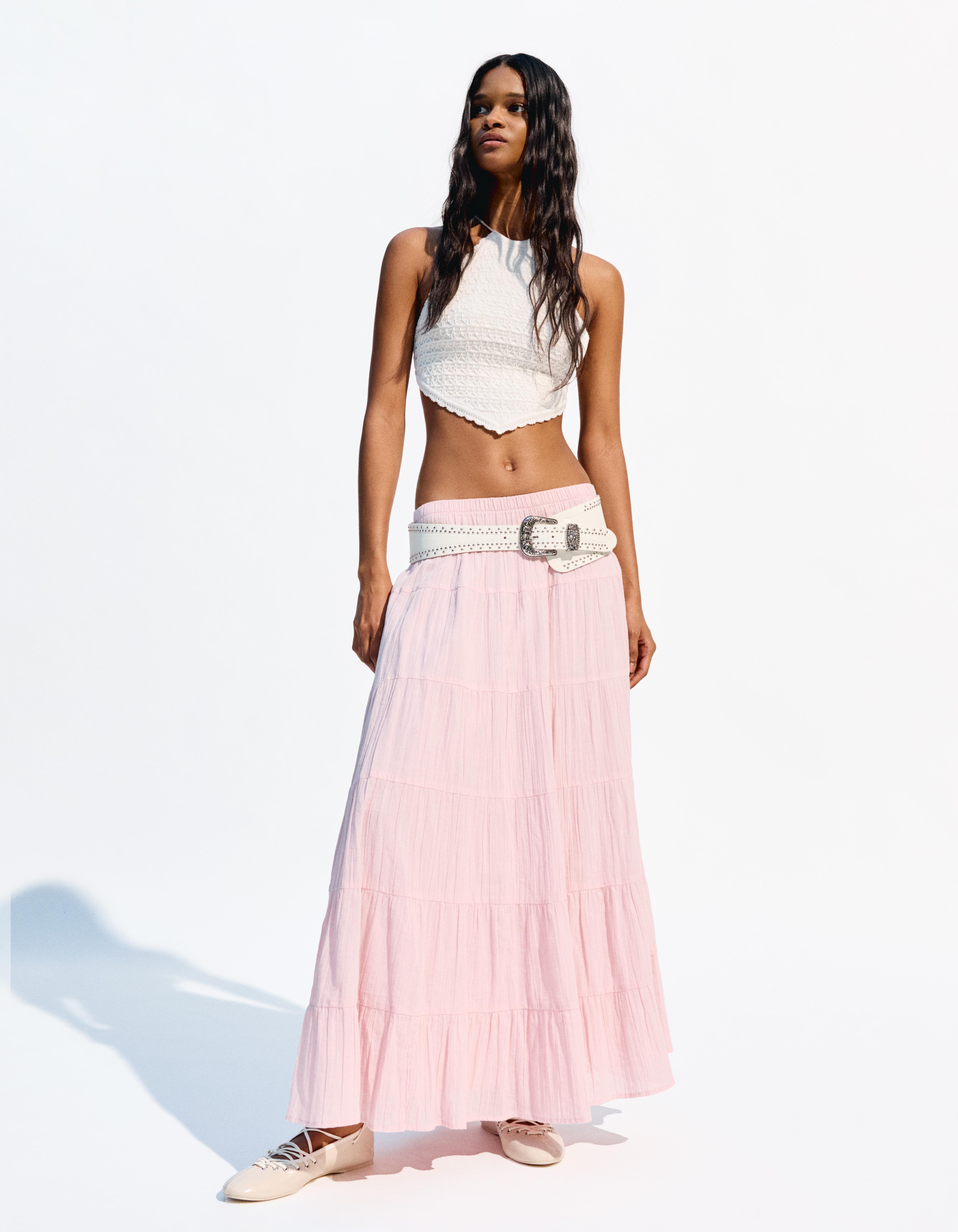 Bershka Maxirock Im Boho-Stil Damen Xl Rosa