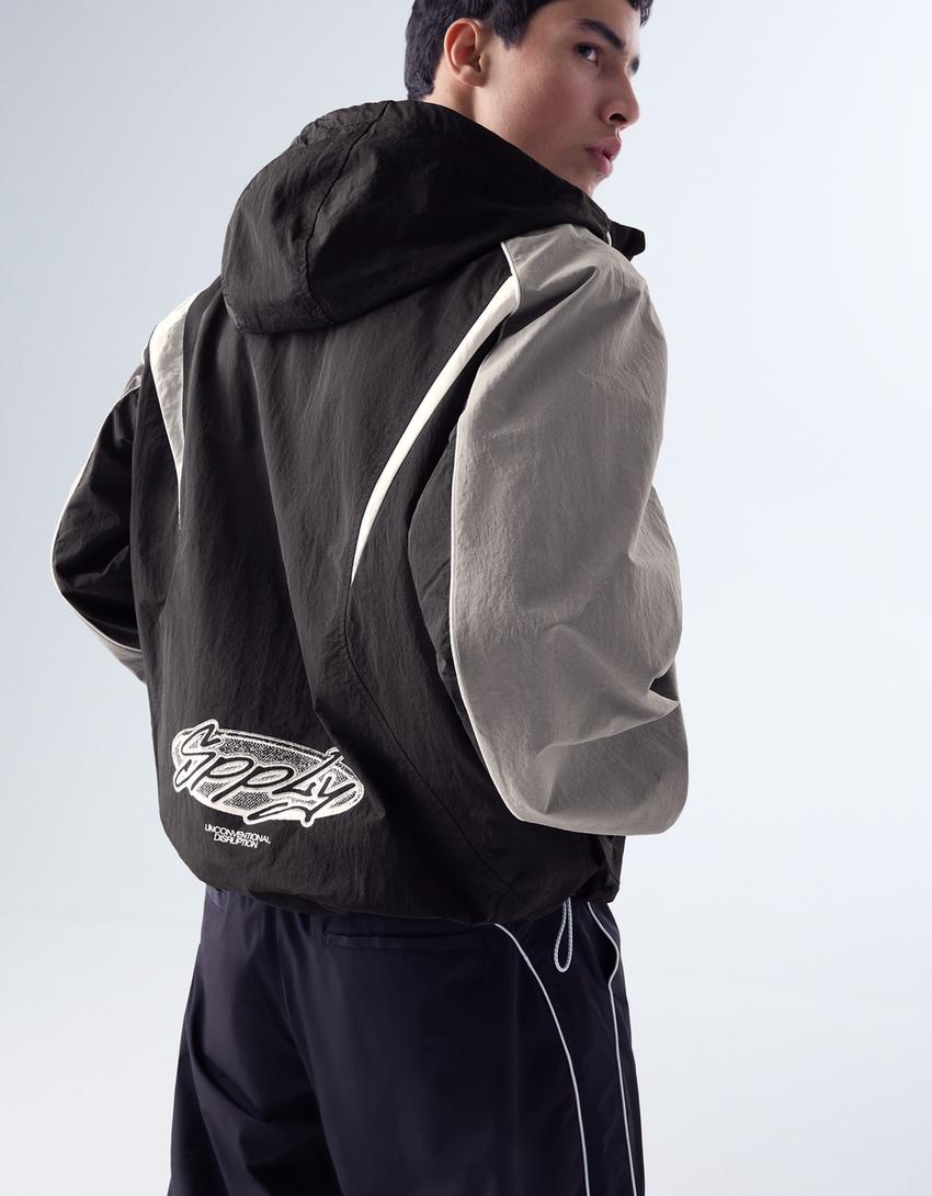 Technical hooded jacket-Black