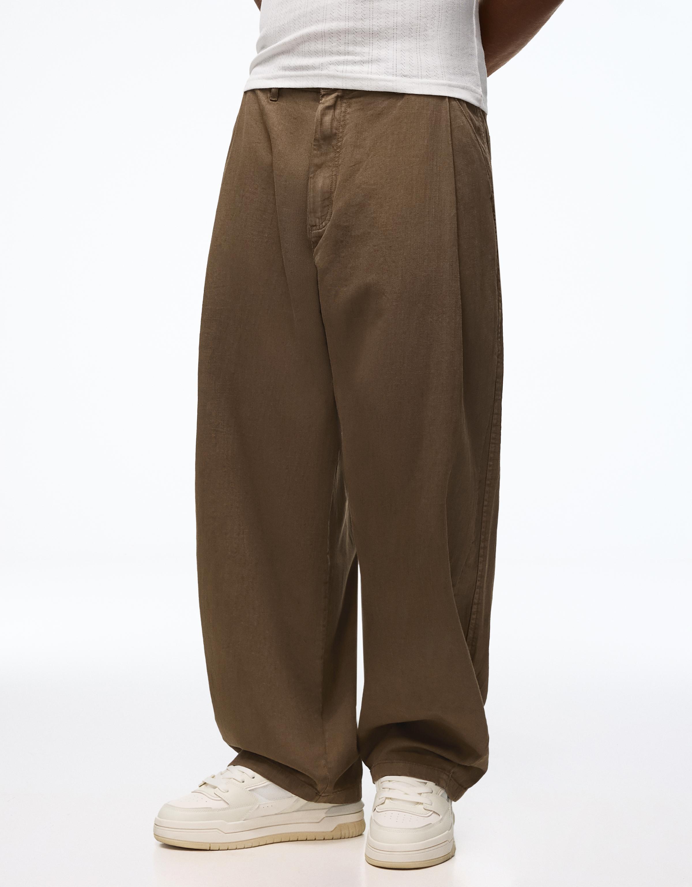 Ketenli super baggy fit pantolon - Görsel 31