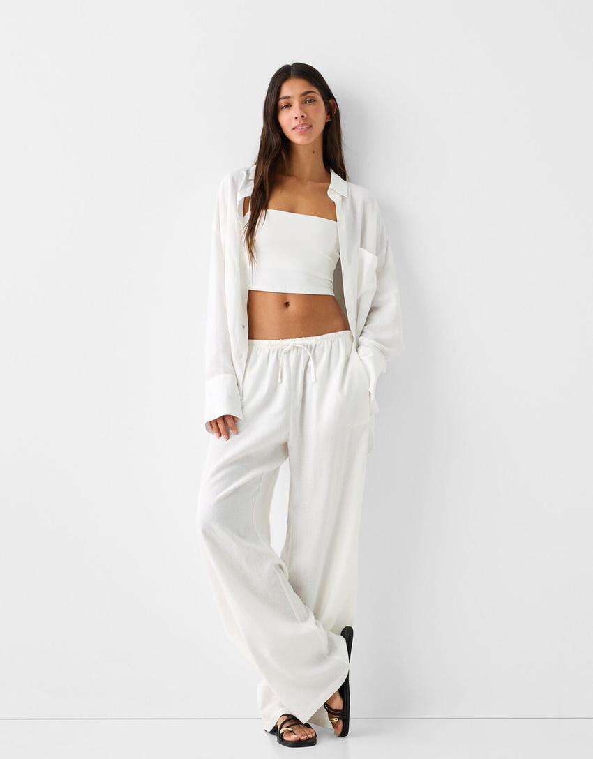 Rustic oversize long sleeve shirt-Off white-3