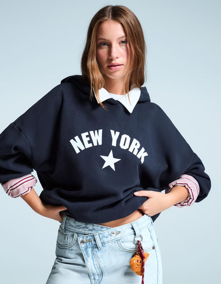 Sweatshirt capuz estampado-Marinho