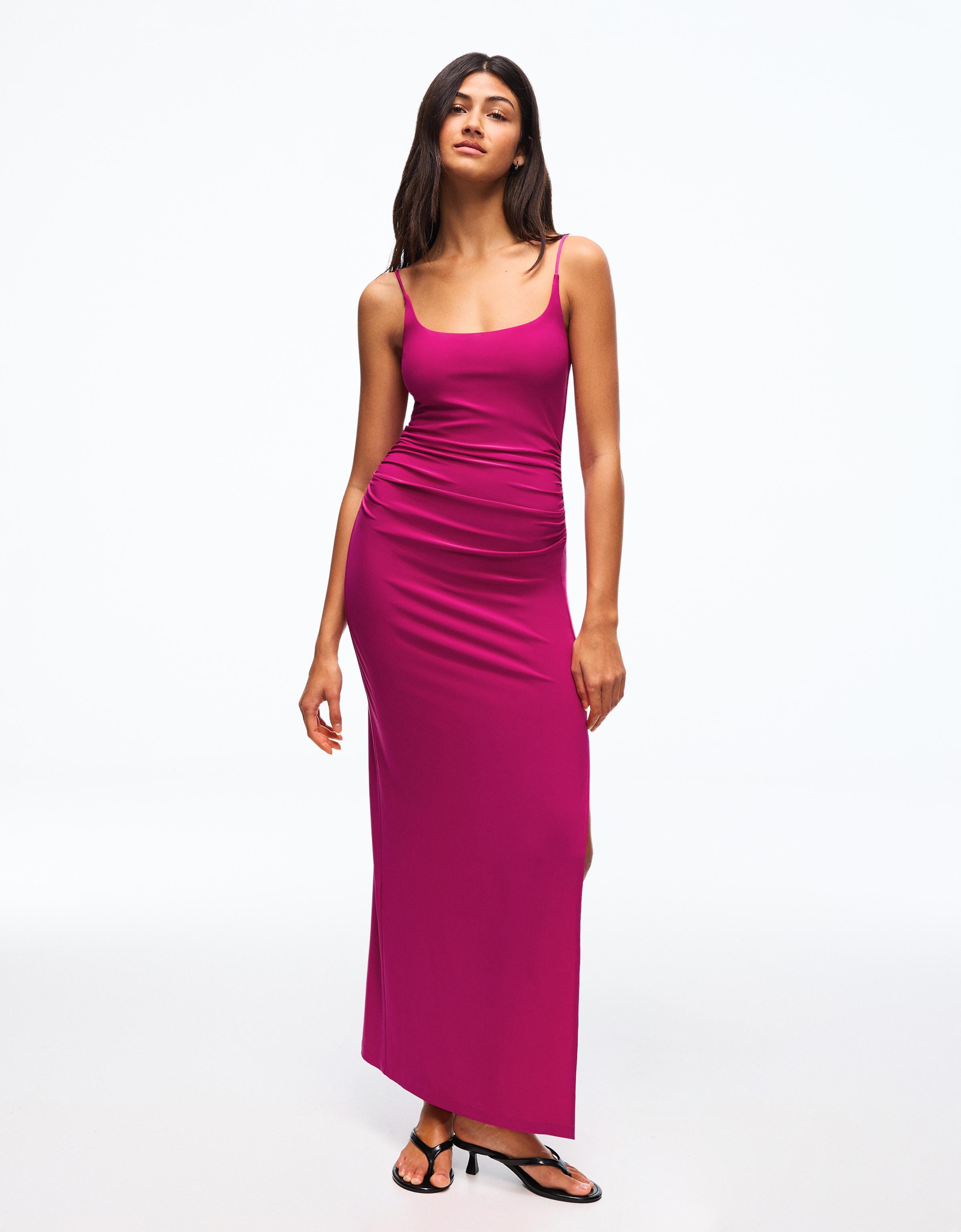 Ruched strap midi dress