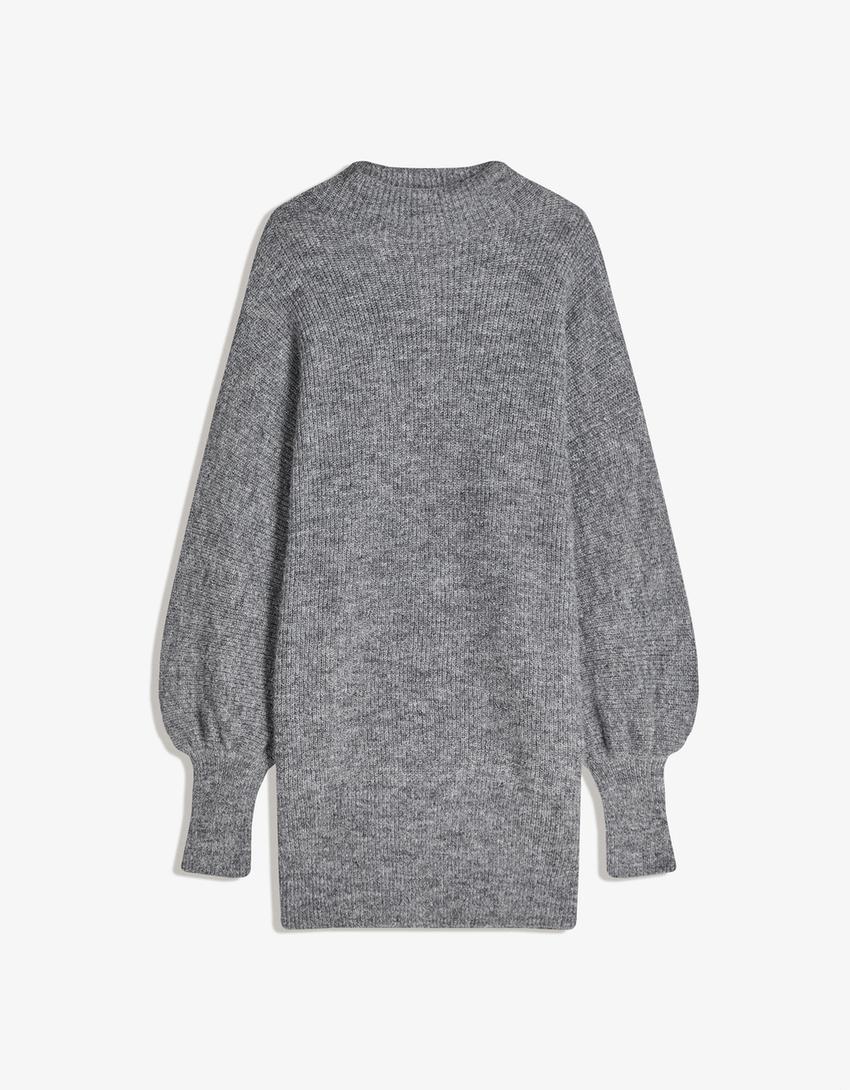 Midi-Kleid mit Volumenärmeln-Grau