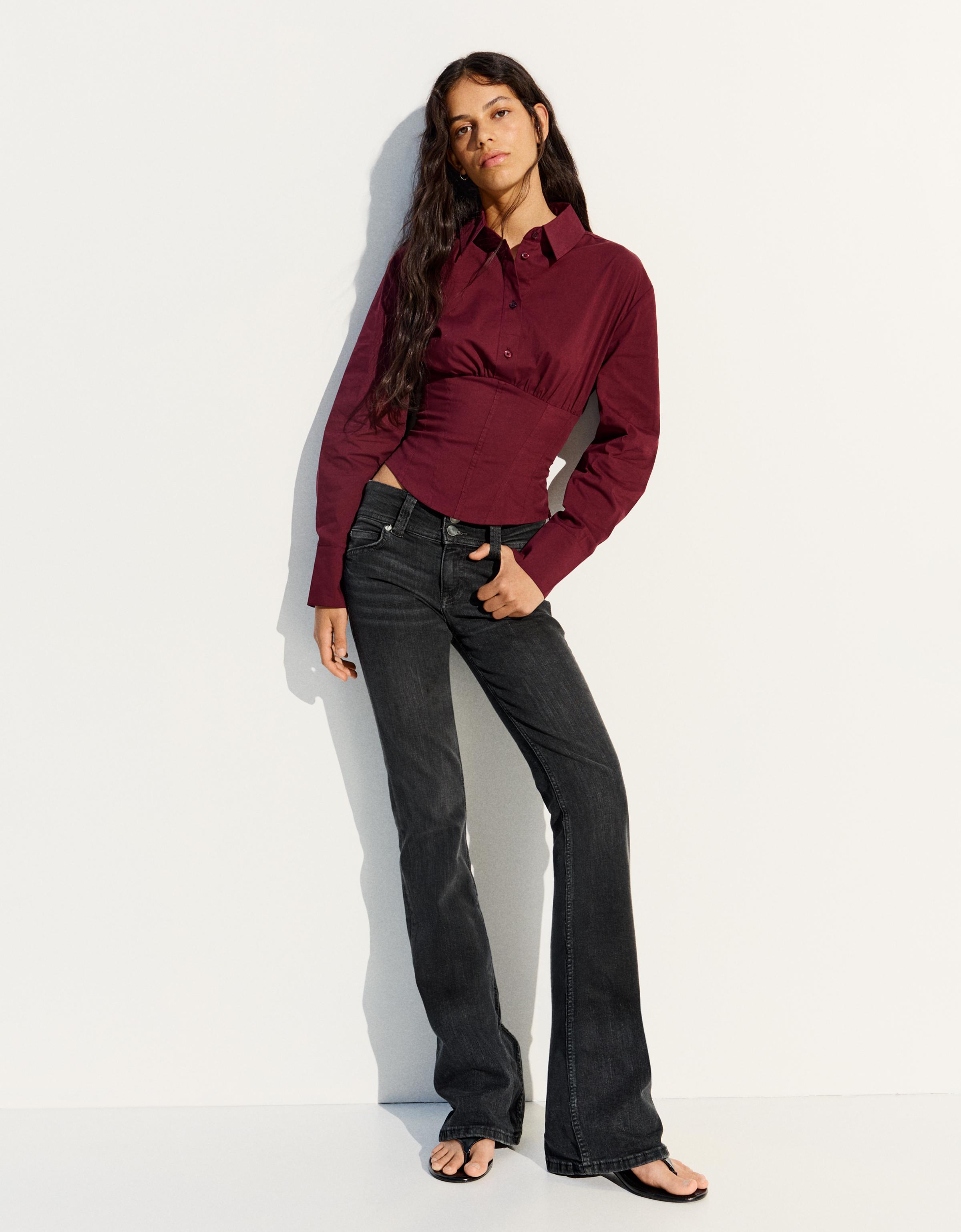 Bershka Jeans Bootcut Tiro Bajo Mujer 32 Negro