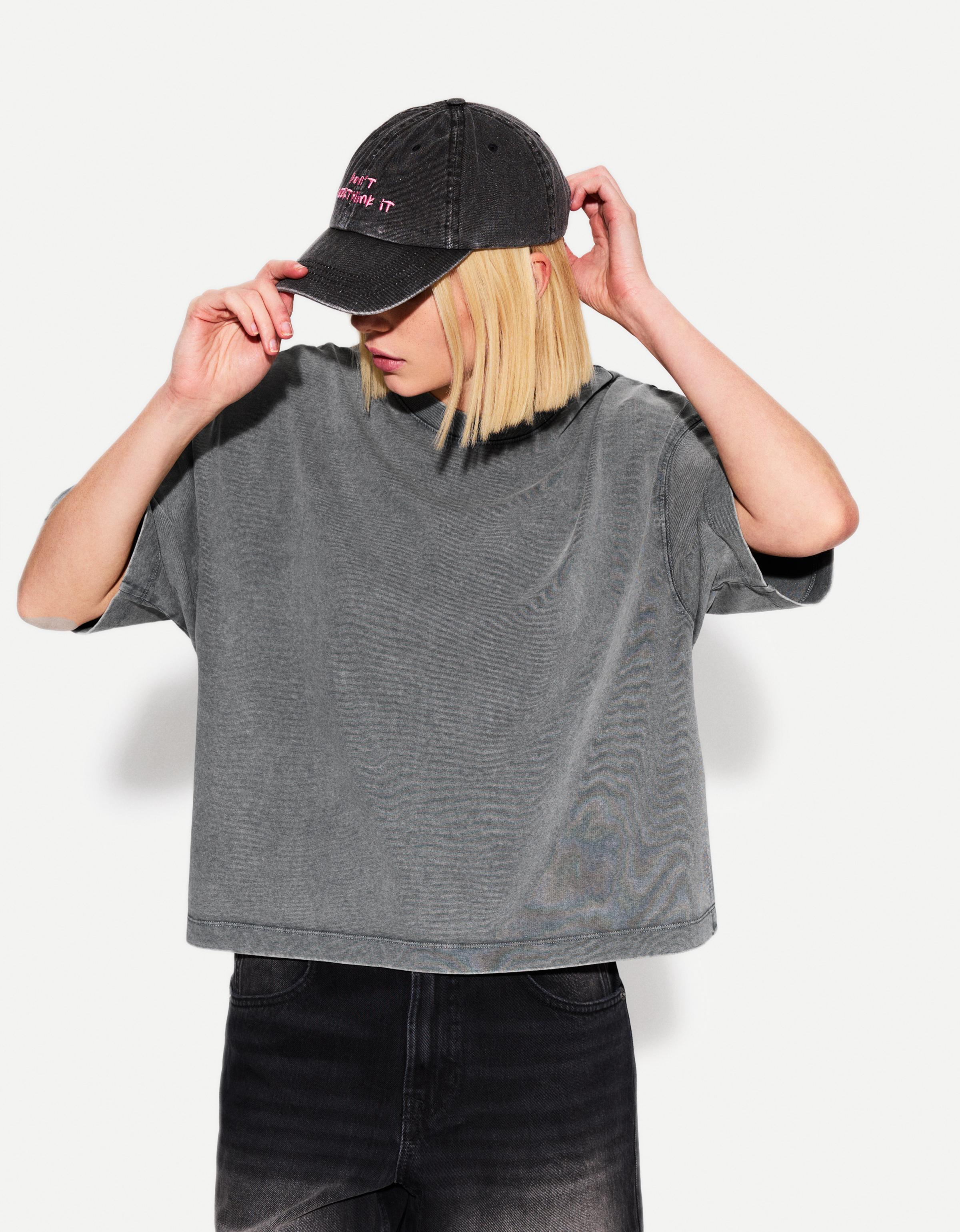 Bershka Oversize-T-Shirt Aus Schwerem Baumwollcotton Mit Kurzen Ärmeln Damen S Grau