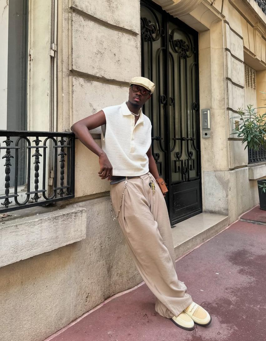 Super baggy pants with pleats-Sand-1