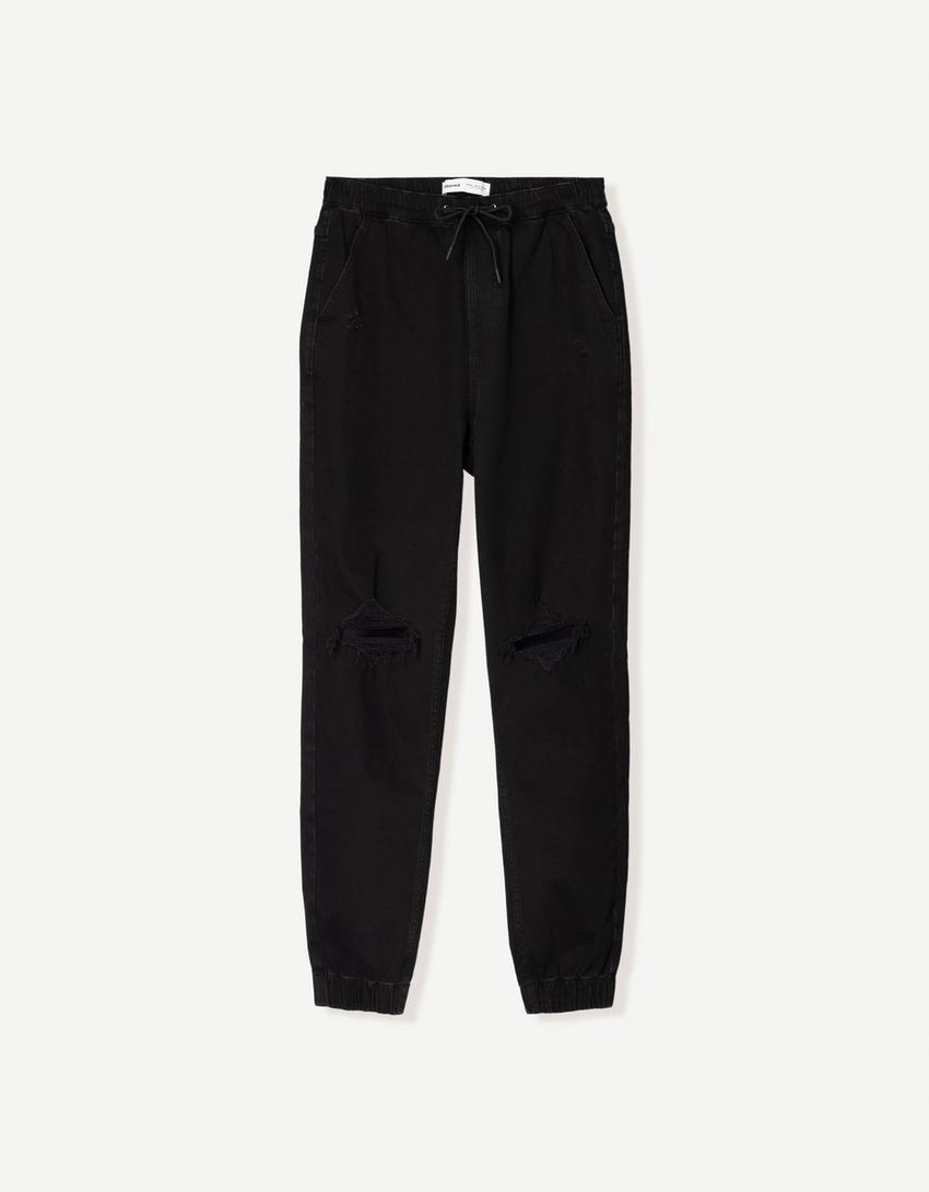 Jogger-Jeans mit Zierrissen-Schwarz-3