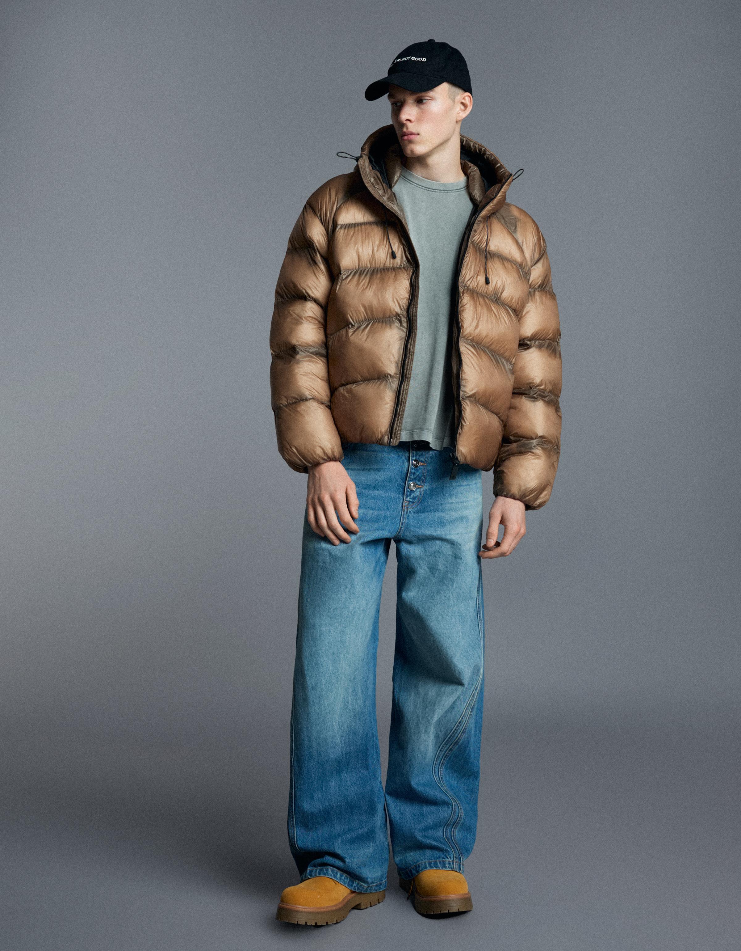 Quilted translucent-effect jacket — Camel