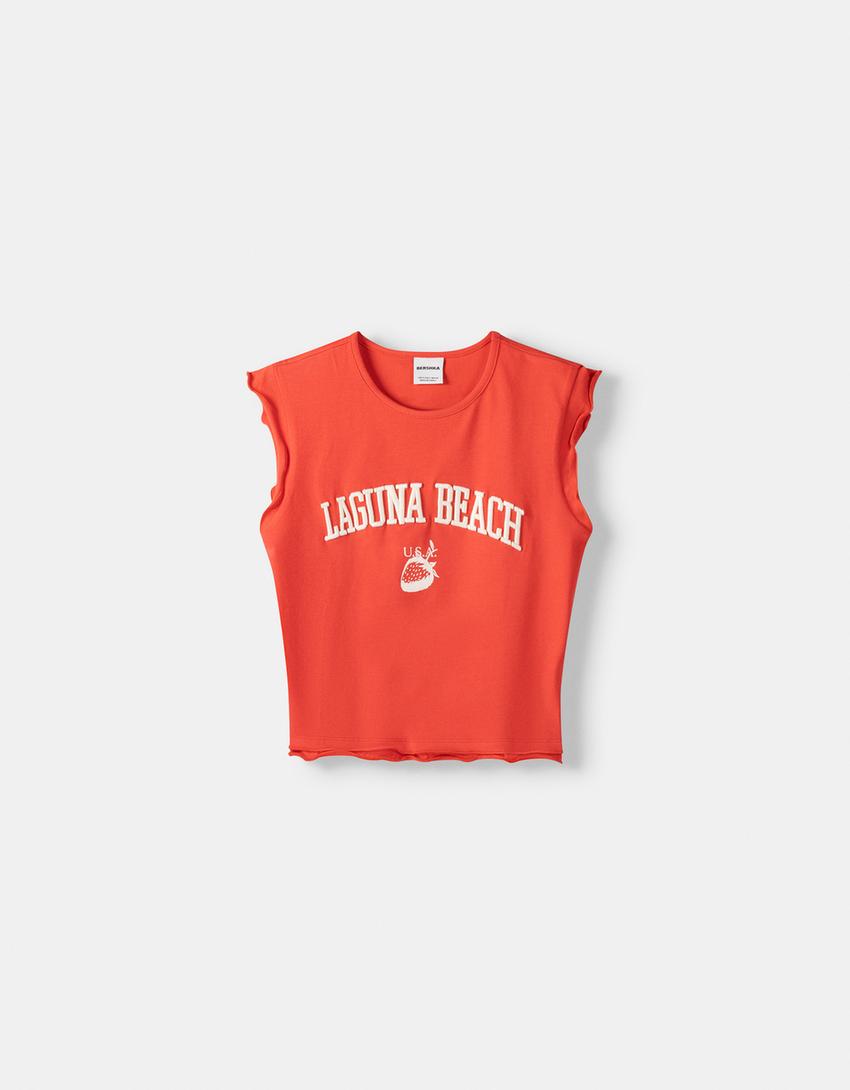 تيشرت مطرز بدون أكمام-أحمر-4