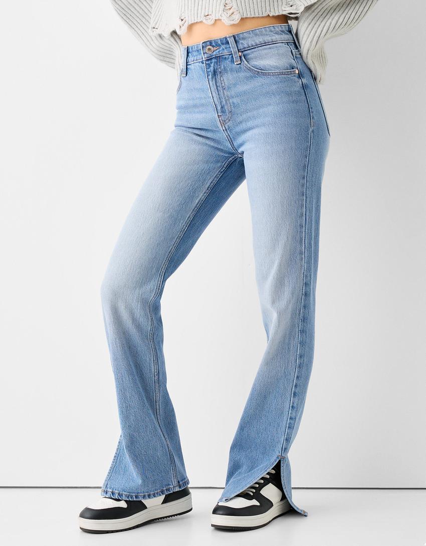 Flared split hem comfort jeans-Light blue-1