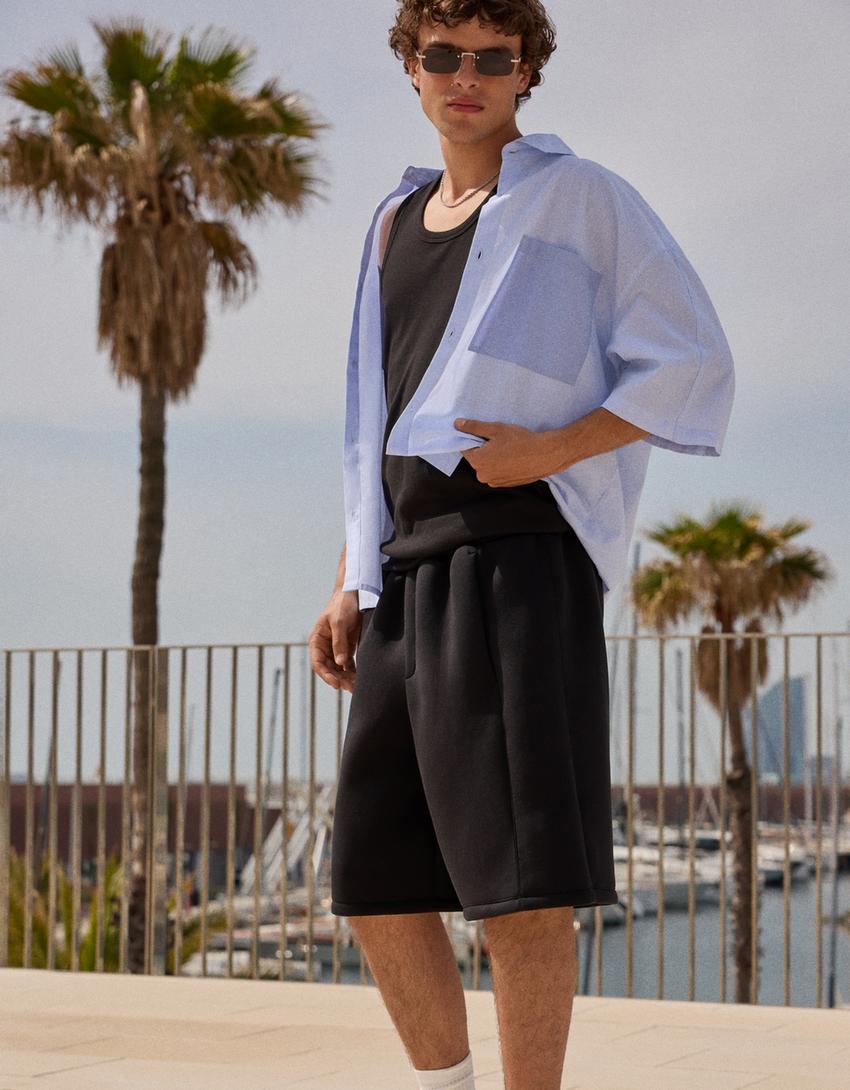 Bermuda effet néoprène oversize-Noir