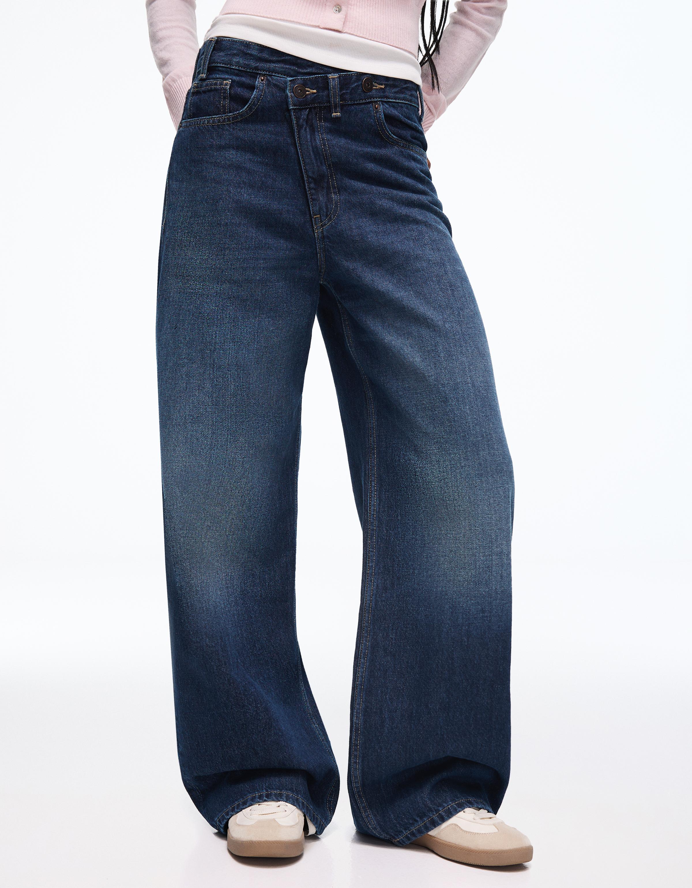 Wide-leg cross-waist jeans — Blue