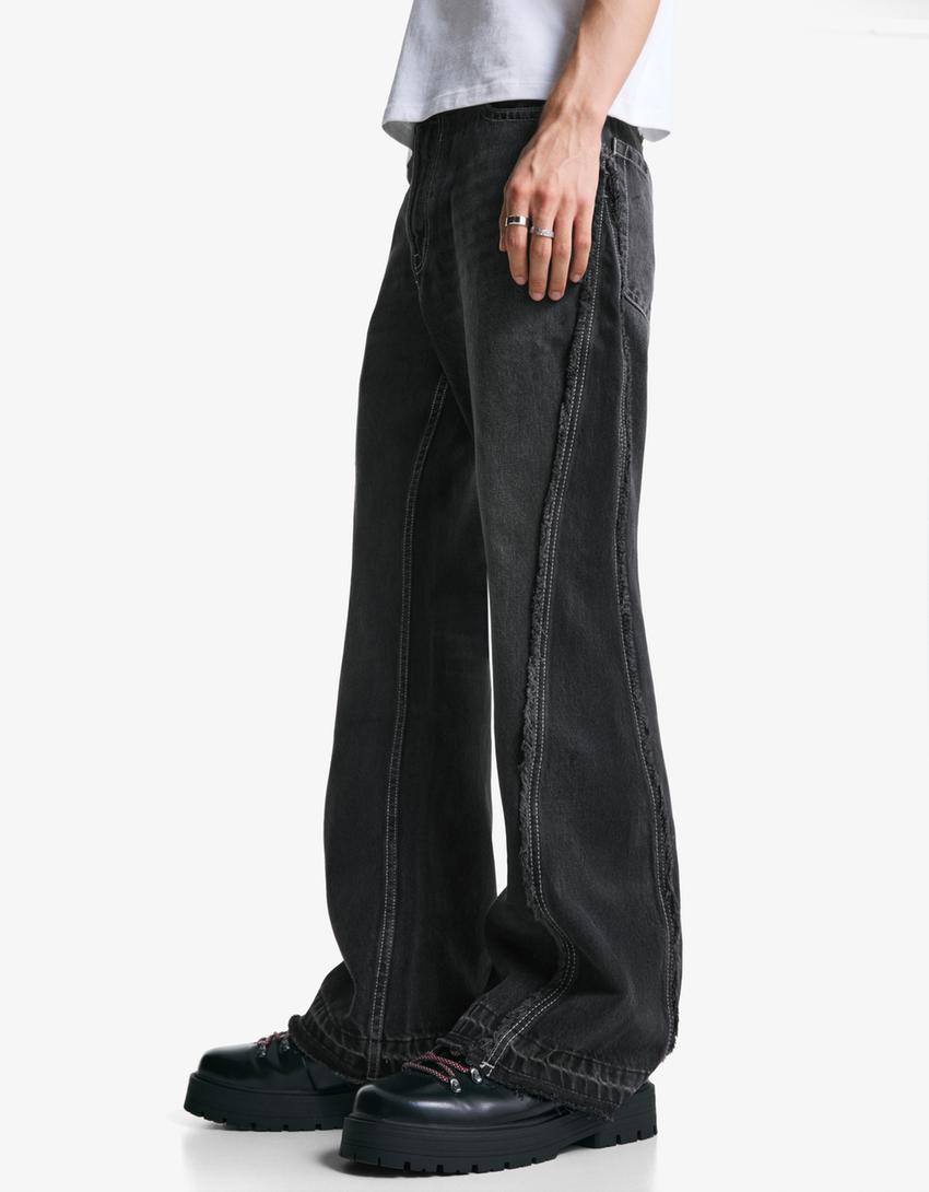 Flared jeans with fringing-Black-2