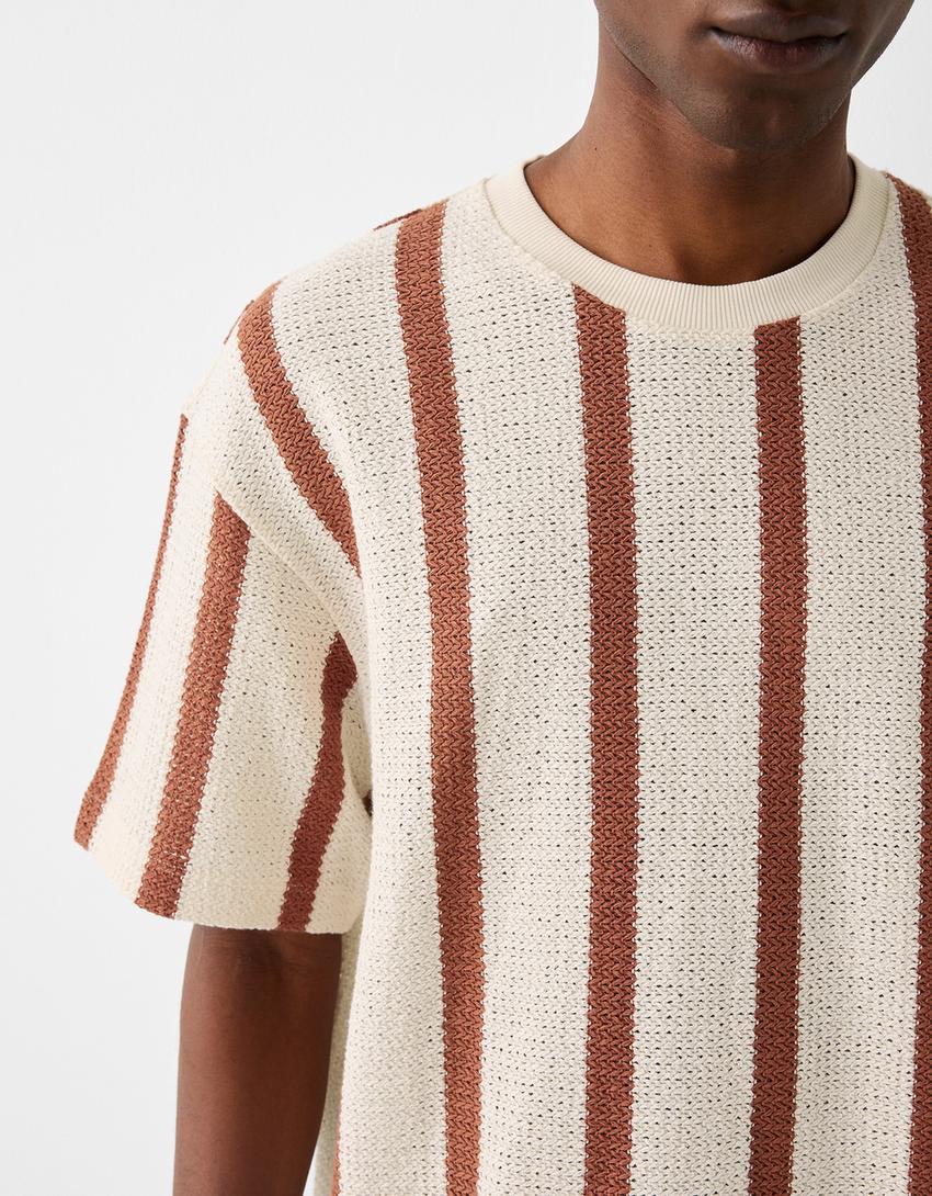 T-shirt manches courtes boxy fit rustique-Blanc cassé-5