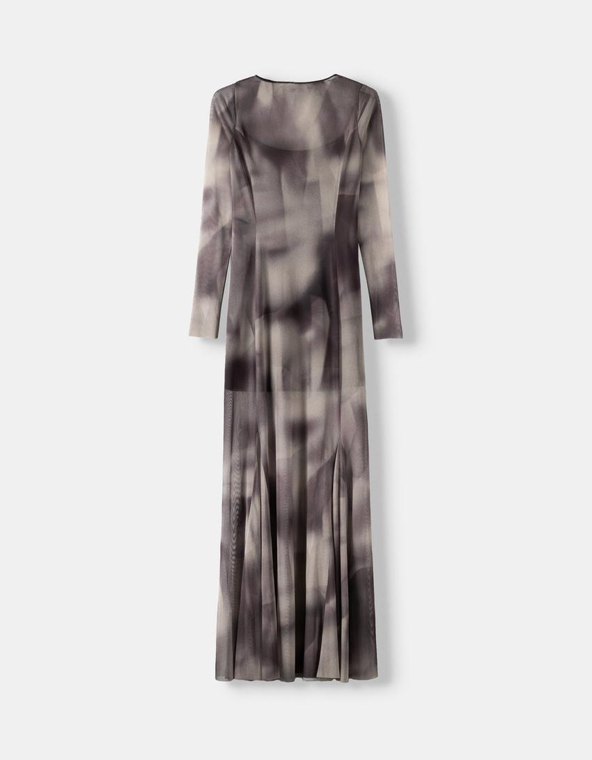 Vestido manga comprida máxi-Areia-5